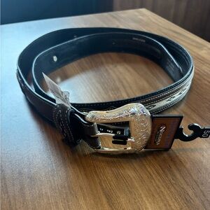 Nocona Black Leather Belt with Silver Buckle Size 50